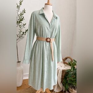 J. Jill Large Green Stripe Shirt Dress Cotton Button Down NWOT
